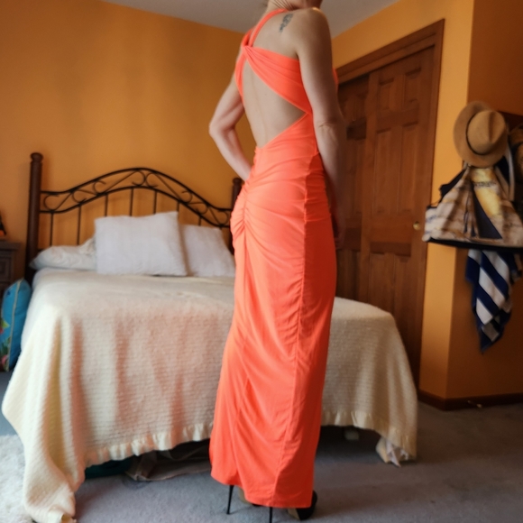 GLAMAZON, Bright Orange Prom Dress Gown, Size XS/Small - Picture 2 of 6